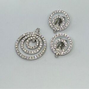 Vintage Nolan Miller Silver Tone Triple Circle Crystal Pendant and Earrings Set